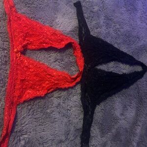 Amazon Lace Triangle Bralette Pair - Red & Black
